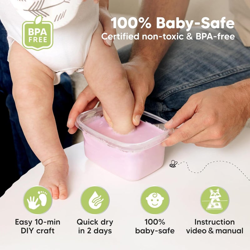KeaBabies مجموعة صب يدين وقدمي الرضيع - مجموعة صب يد 3D للمولود الجديد وقاعدة خشبية أنيقة، قوالب أقدام سهلة الصنع للأطفال من 0-9 أشهر، أول عيد ميلاد وهدايا تذكارية للرضع (مدور، خشب رمادي) - Image 5
